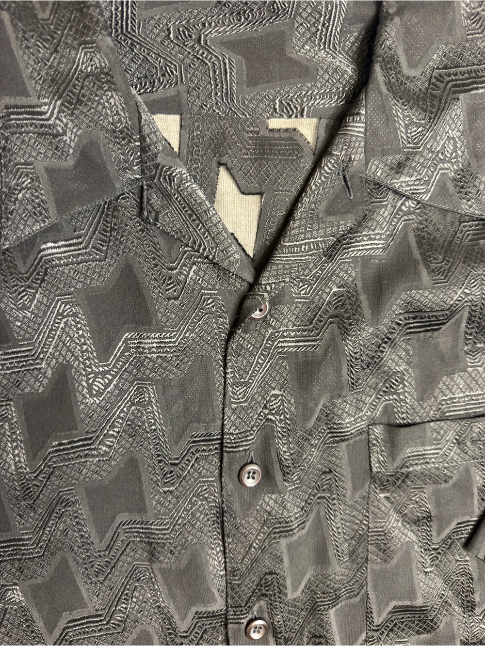 Vintage Genelli Black Silk Shirt with Unique Pattern Size XL
